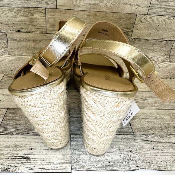 NWT Women's Montego Bay Club Size 11 Wedge‎ Open Toe Gold Sandals - Picture 5 of 9